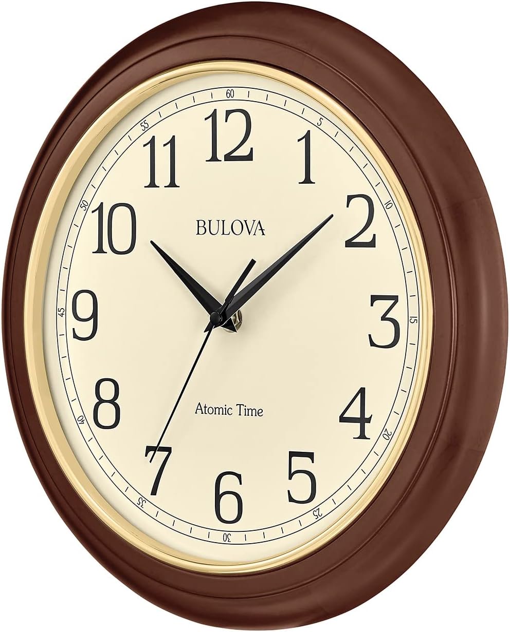 Bulova Atomic Time 2 Analog Wall Clock C5004 | 12.4" Wooden Frame, Sets Time Automatically | Quartz Movement | Battery Operated | Classic Design - Image 2