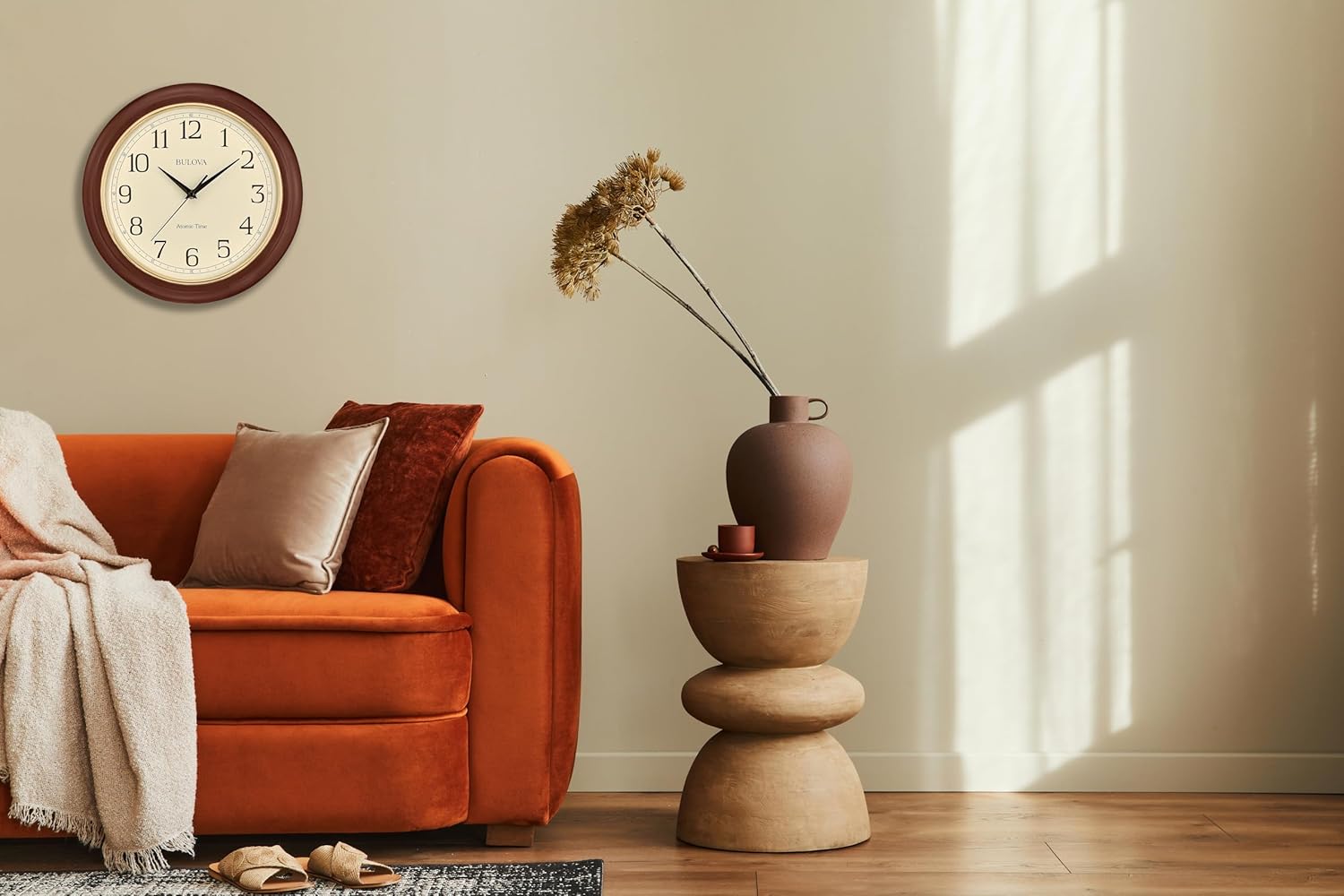 Bulova Atomic Time 2 Analog Wall Clock C5004 | 12.4" Wooden Frame, Sets Time Automatically | Quartz Movement | Battery Operated | Classic Design - Image 5
