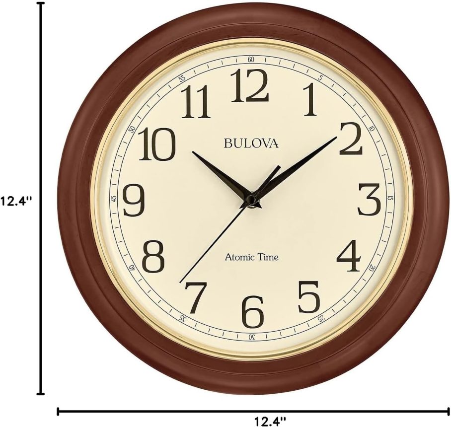 Bulova Atomic Time 2 Analog Wall Clock C5004 | 12.4" Wooden Frame, Sets Time Automatically | Quartz Movement | Battery Operated | Classic Design - Image 7