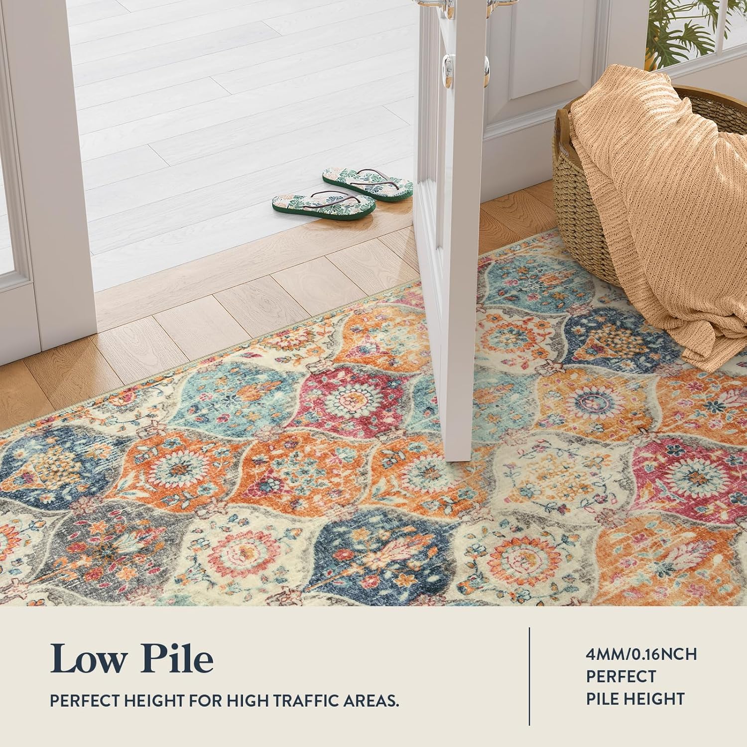 Lahome Moroccan Trellis Washable Rug, 2x3 Kitchen Rugs for Entryway Bathroom, Non-Slip Indoor Door Mat Ultra-Thin, Small Oriental Throw Carpet for Bedroom Entry, Cream/Multi - Image 2