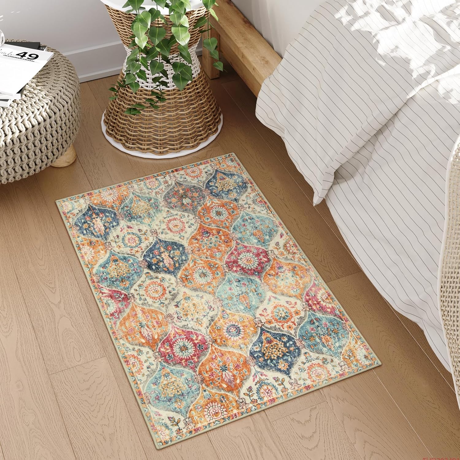 Lahome Moroccan Trellis Washable Rug, 2x3 Kitchen Rugs for Entryway Bathroom, Non-Slip Indoor Door Mat Ultra-Thin, Small Oriental Throw Carpet for Bedroom Entry, Cream/Multi - Image 6
