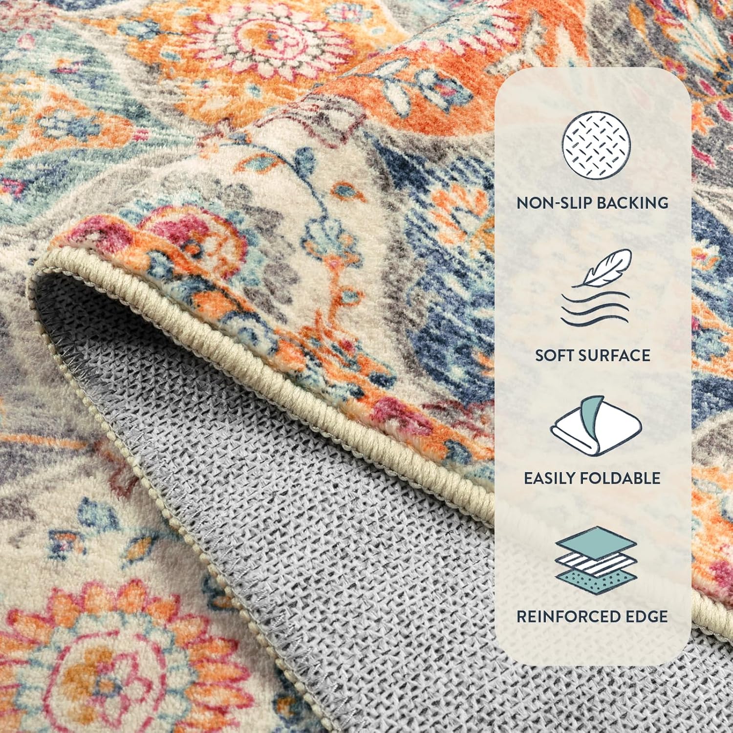 Lahome Moroccan Trellis Washable Rug, 2x3 Kitchen Rugs for Entryway Bathroom, Non-Slip Indoor Door Mat Ultra-Thin, Small Oriental Throw Carpet for Bedroom Entry, Cream/Multi - Image 7