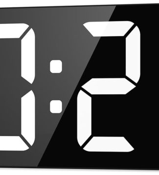 LED Digital Wall Clock with Large Display, Big Digits, Auto-Dimming, 12/24Hr Format, Modern Electric Small Silent Wall Clock for Living Room, Bedroom, Classroom, Farmhouse, Kitchen, Office - White
