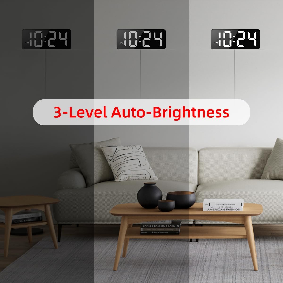 LED Digital Wall Clock with Large Display, Big Digits, Auto-Dimming, 12/24Hr Format, Modern Electric Small Silent Wall Clock for Living Room, Bedroom, Classroom, Farmhouse, Kitchen, Office - White - Image 4
