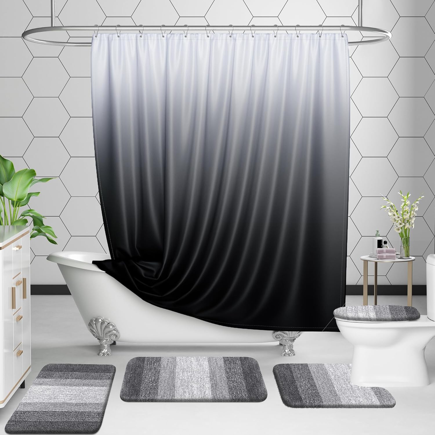 OLANLY Bathroom Rugs Sets 3 Piece, Soft Absorbent Microfiber Bath Mats and U-Shaped Contour Toilet Rug, Non-Slip, Home Decor Accessories, Plush Shaggy Bath Mat Set for Bathroom, Grey - Image 8