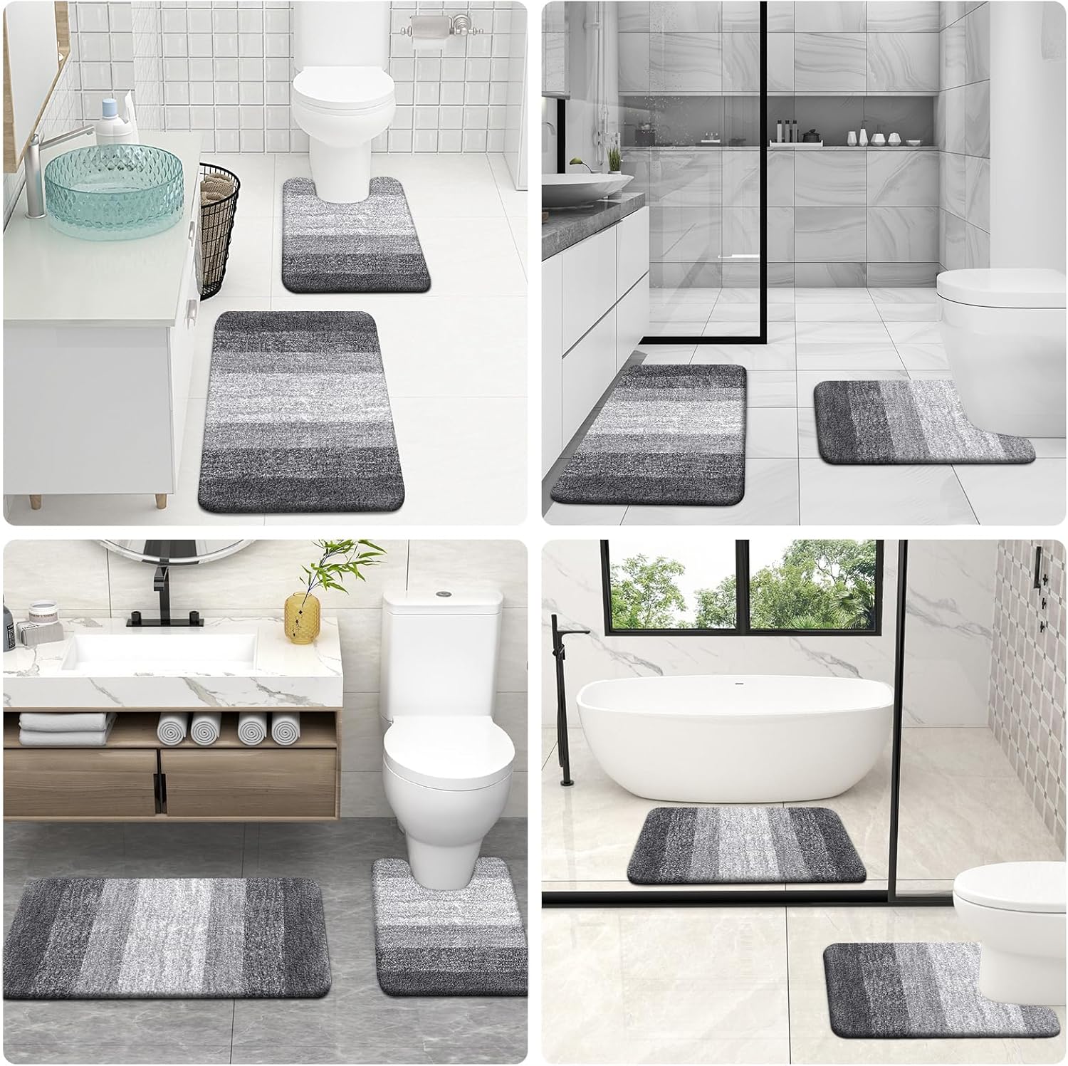 OLANLY Bathroom Rugs Sets 3 Piece, Soft Absorbent Microfiber Bath Mats and U-Shaped Contour Toilet Rug, Non-Slip, Home Decor Accessories, Plush Shaggy Bath Mat Set for Bathroom, Grey - Image 9