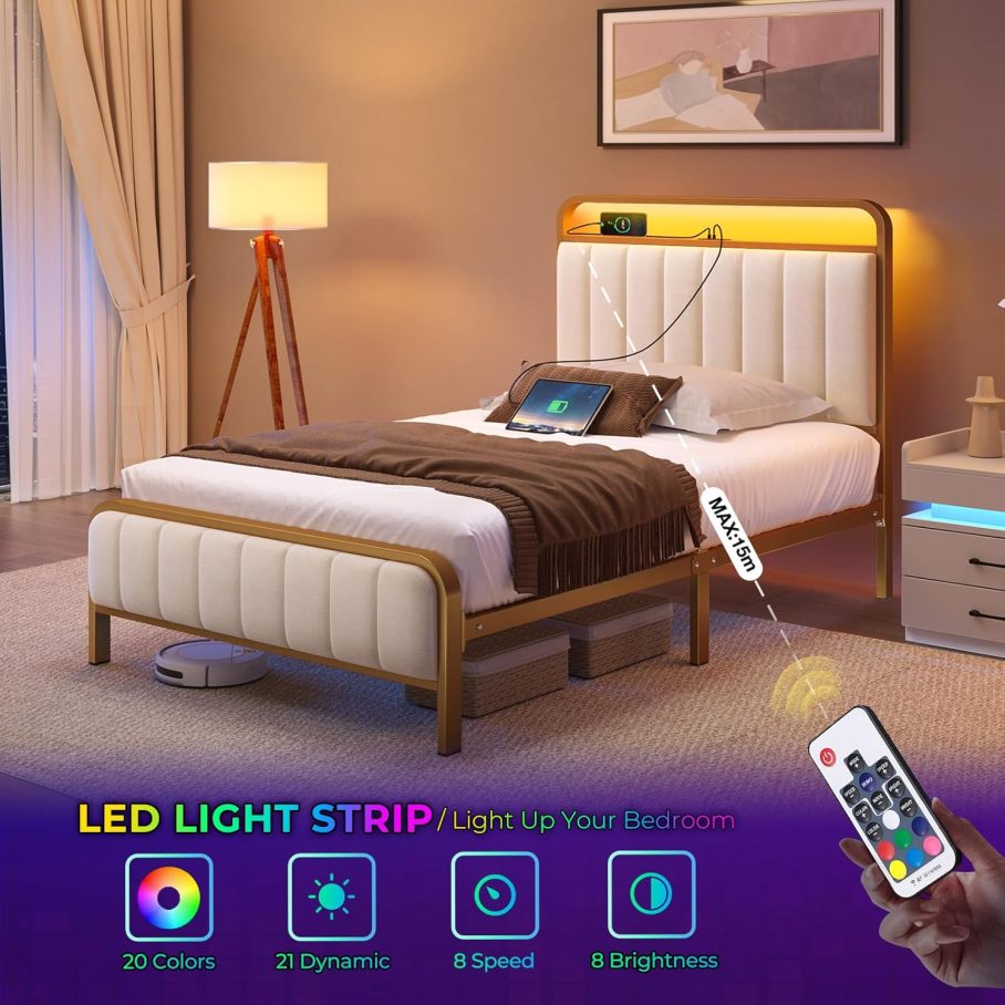 Rolanstar Twin Size Bed Frame with LED Light and Charging Station, 1 - Image 3