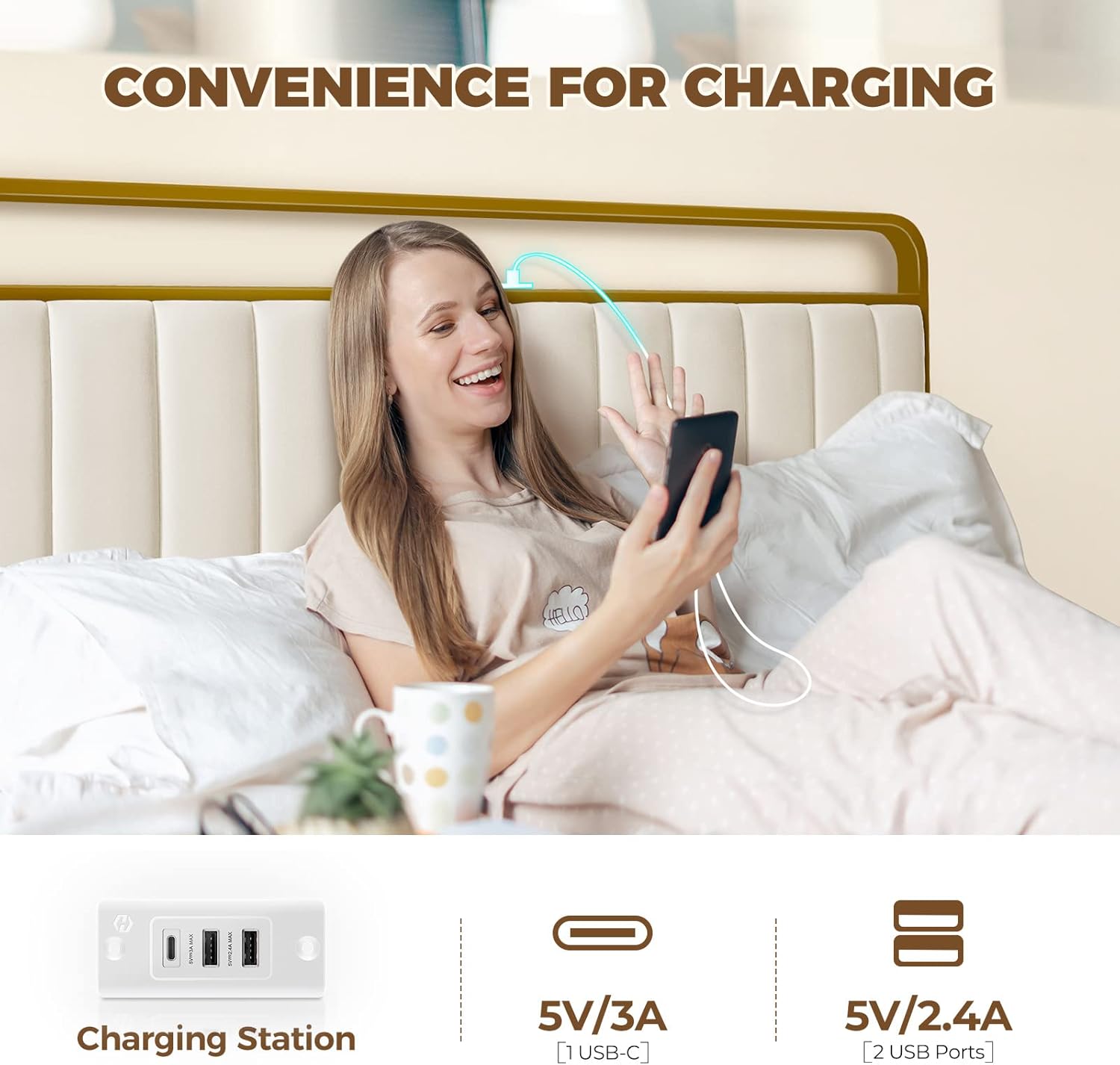 Rolanstar Twin Size Bed Frame with LED Light and Charging Station, 1 - Image 4