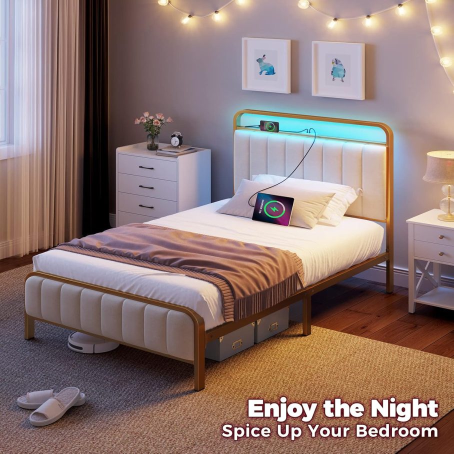 Rolanstar Twin Size Bed Frame with LED Light and Charging Station, 1 - Image 5
