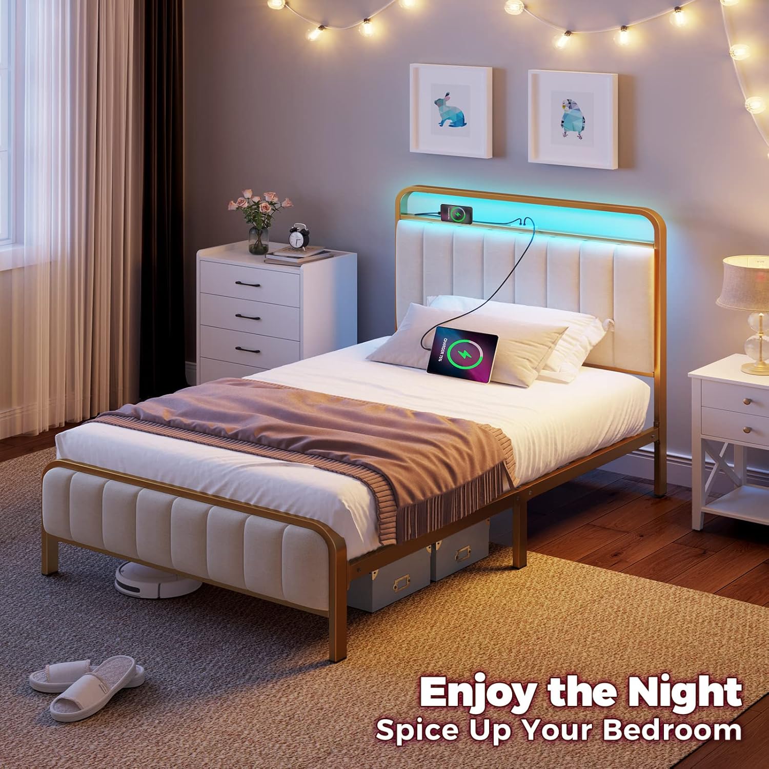 Rolanstar Twin Size Bed Frame with LED Light and Charging Station, 1 - Image 5