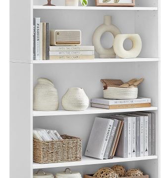 VASAGLE Custos Collection - Bookshelf, 5-Tier Bookcase, Book Shelf, Open Storage Shelf, 9.4 x 30 x 52.8 Inches, for Living Room, Home Office, Dinning Room, Cloud White ULBC175T14