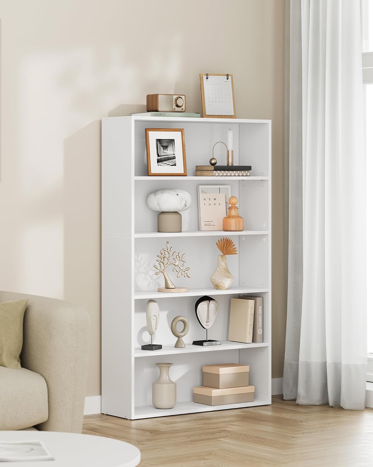 VASAGLE Custos Collection - Bookshelf, 5-Tier Bookcase, Book Shelf, Open Storage Shelf, 9.4 x 30 x 52.8 Inches, for Living Room, Home Office, Dinning Room, Cloud White ULBC175T14 - Image 4