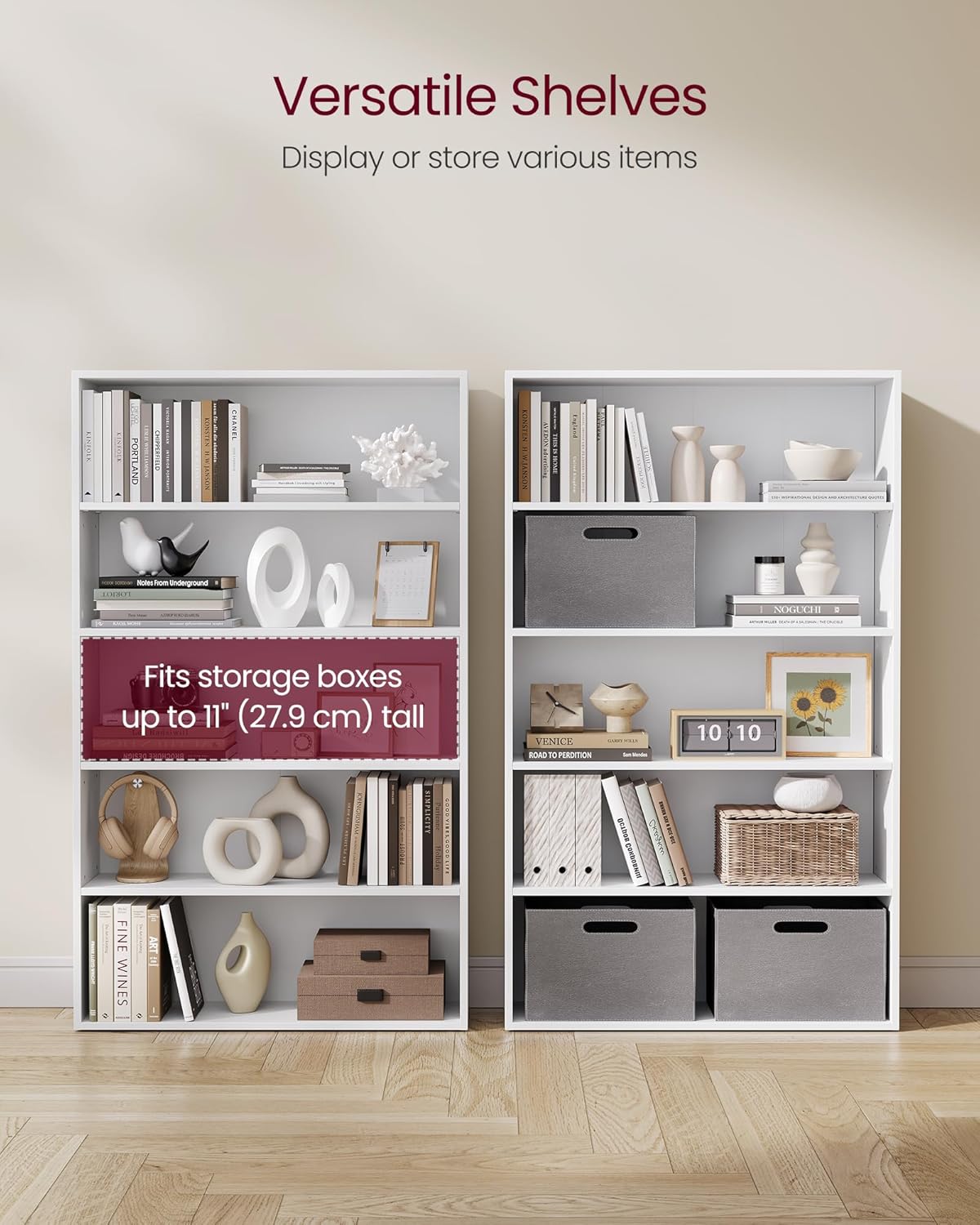 VASAGLE Custos Collection - Bookshelf, 5-Tier Bookcase, Book Shelf, Open Storage Shelf, 9.4 x 30 x 52.8 Inches, for Living Room, Home Office, Dinning Room, Cloud White ULBC175T14 - Image 5
